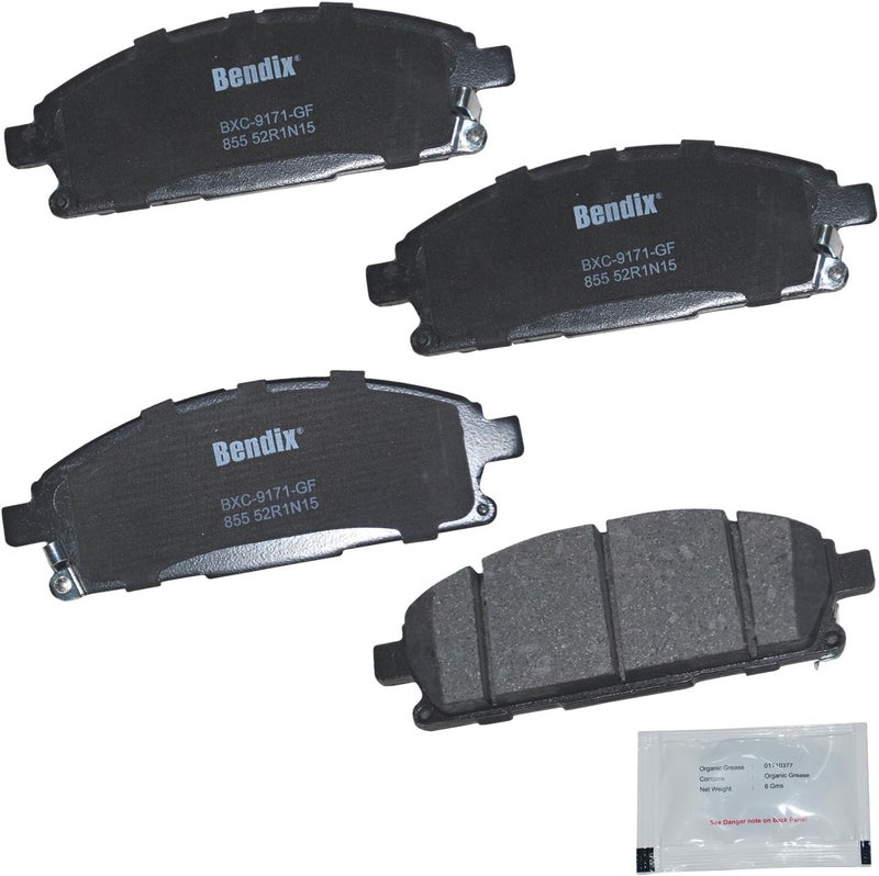 Bendix بطانات الفرامل الأمامية الخزفية Priority1 CFC855 لسيارات أكورا MDX 2006-2003، إنفينيتي Q45 2001-1997، QX4 2003-1997، نيسان باثفايندر 2004-1996، كويست 2009-2004، X-Trail 2008-2002 - Image 1
